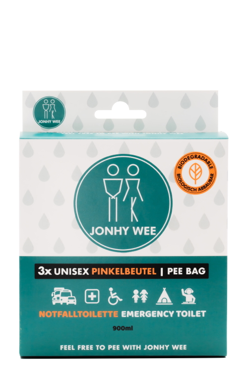 Jonhy Wee Reisetoilette Pinkelbeutel Notfall-Minitoilette. Packung mit 3 Beuteln Unisex